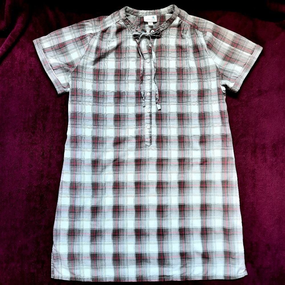 Loomstate L Gray And Pink Plaid Short Sleeve Dress